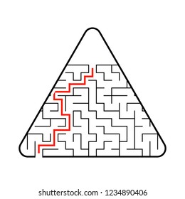 Abstract triangular labyrinth. Game for kids. Puzzle for children. One entrance, one exit. Labyrinth conundrum. Flat vector illustration. With answer. With place for your image