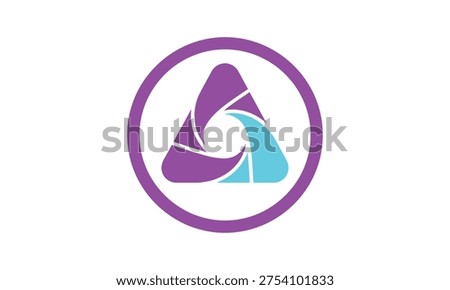 Abstract triangular lens diaphragm symbol, geometric aperture icon, professional photography brand identity, modern optical element