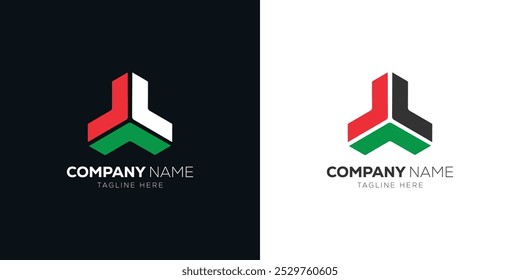 Abstract Triangular Logo with Red, Green, and Black Colors for Corporate and Tech Brands. This dynamic logo features an abstract triangular shape perfect for corporate, tech, construction businesses.