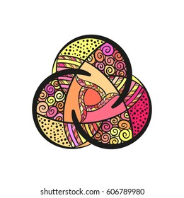 Abstract triangular ornament, Hand drawn colorful isolated design element, Vector illustration