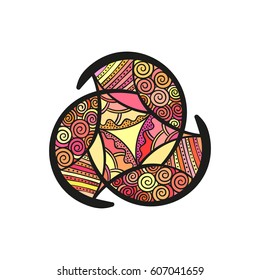 Abstract triangular ornament, Hand drawn colorful isolated design element, Vector illustration