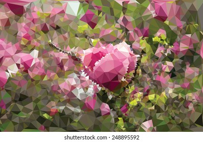 Abstract triangular pink flowers with a heart in front