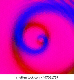 Abstract triangular pink, red and blue swirling background with spirals