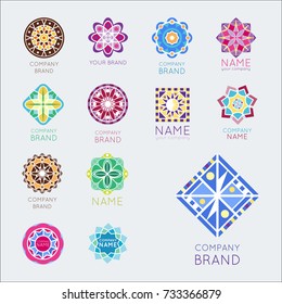 Abstract triangular polygonal shape kaleidoscope geometry company brand logo badge template circle decorative vector icon.