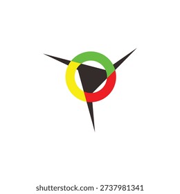 Abstract Triangular Spike Logo with Colorful Circular Ring on Gray Background