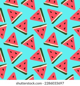 Abstract triangular summer fruits colorful seamless pattern. Sliced watermelon with seeds background. Vector illustration