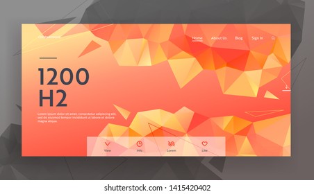 Abstract Triangulated Background with Dynamic Red Orange Colored Pattern. Modern Geometric Texture with Low Poly Triangles Fond Website Landing Page, Web Page. Cartoon Flat Vector Illustration, Banner