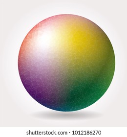 abstract triangulated sphere in rainbow colors, vector background