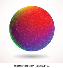 abstract triangulated sphere in rainbow colors