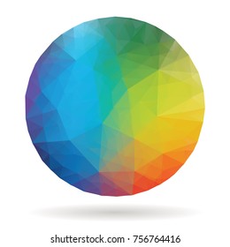 abstract triangulated sphere in rainbow colors, vector background