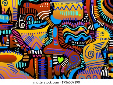 abstract tribal background, art spontaneity, colorful, looks beautiful