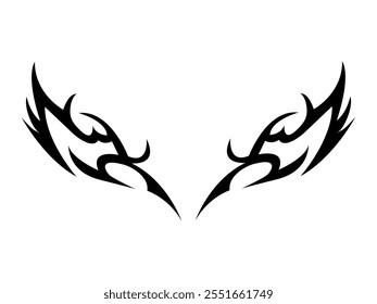 Abstract tribal design with a pair of stylized wings facing each other, perfect for tattoos, logos, or decorative elements.