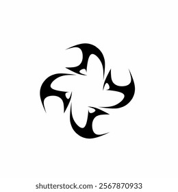 Abstract tribal design vector with sharp, symmetrical curves forming a dynamic circular shape. Ideal for tattoo art, logo designs, stickers, and digital illustrations