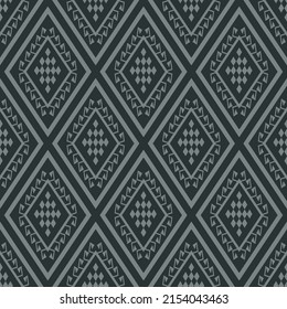 Abstraktes, geometrisches Muster eines Stammes mit Diamanten auf schwarzem Hintergrund. Rhombus-Vektormuster.
