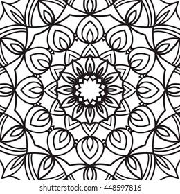 Abstract tribal ethnic background. Beautiful Vector Mandala. Black drawing isolated on white. Design for coloring book page for kids and adults. Patterned Design Element. Zentangle style
