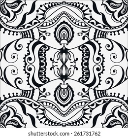 Abstract tribal ethnic background. Black and white seamless geometric pattern. Can be used for card design, wallpaper, pattern fills, web page background, surface textures.