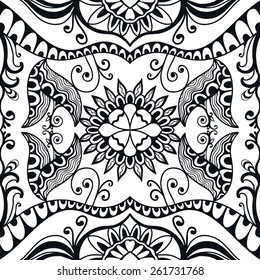 Abstract tribal ethnic background. Black and white seamless geometric pattern. Can be used for card design, wallpaper, pattern fills, web page background, surface textures.