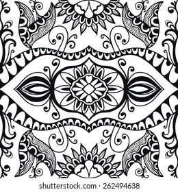 Abstract tribal ethnic background. Black and white seamless geometric pattern. Can be used for card design, wallpaper, pattern fills, web page background, surface textures.