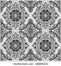 Abstract Tribal Ethnic Background Seamless Background, Ornamental Lace Pattern Hand Drawn Artwork, Black And White