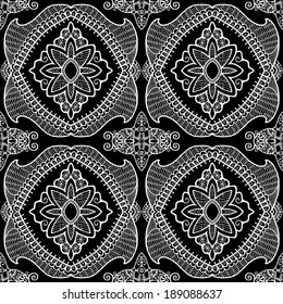 Abstract tribal ethnic background seamless background, ornamental lace pattern hand drawn artwork, black and white