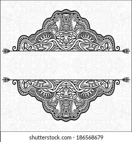 Abstract tribal ethnic frame border, seamless pattern, isolated on white, hand drawn artwork, black and white