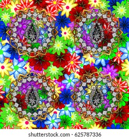Abstract Tribal, ethnic. Mandala pattern. Arabic Vintage decorative ornament. East, Islam, Thai, Indian, ottoman motifs. Orient, symmetry lace, meditation symbol. Vector Mandala colored on background.
