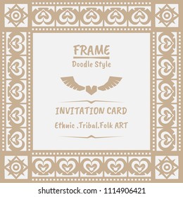Abstract tribal ethnic pattern style vector frame . boho style frame and invitation .