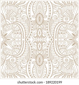 Abstract tribal ethnic seamless background, ornamental lace pattern hand drawn artwork, beige and white
