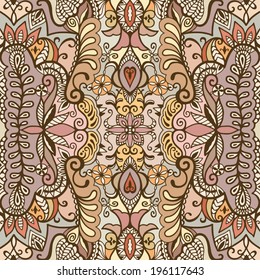 Abstract tribal ethnic seamless background, ornamental lace pattern hand drawn artwork, geometric ornament