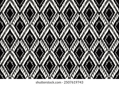 abstract tribal feather seamless pattern, Seamless black blue and white color, Ikat Ogee Background Pattern, Seamless Ikat Chevron Background Pattern.