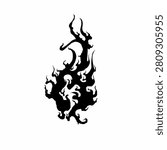 Abstract tribal fire flame vector illustration. Abstract Y2K style tattoo element isolated on white background