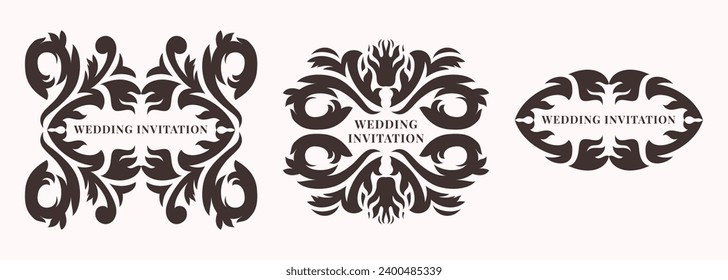 abstract tribal flora. Bridal vintage floral frame isolated. Vector paper sketch. Hand drawn artwork. bohemia concept for wedding invitation card, branding, boutique logo label. flat brown color.