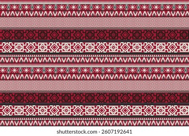 Abstract tribal native fabric pattern geometric triangle square connected red white green black design for textile print wallpaper