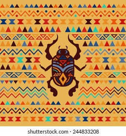 Abstract Tribal Ornamental Background. Colored vector illustration with Scarab