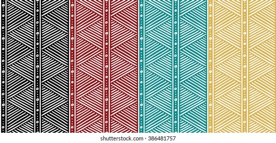 Abstract Tribal Pattern. African Lines Pattern. Seamless  Ethnic Pattern with Lines. Colorful Pattern. Vector Pattern Set. Stripes Pattern. Vector Seamless Pattern.