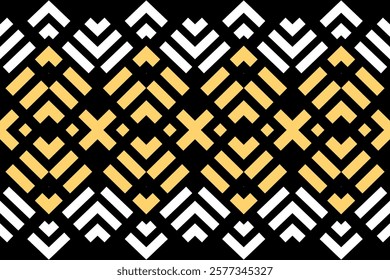 Abstract Tribal Pattern with Black, White, and Yellow Chevron Motifs for Bold Decorative Art