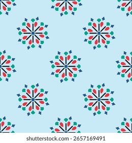 Abstract Tribal Pattern, Textile print pattern design, green red and blue contrast design 