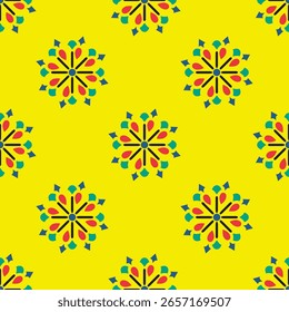 Abstraktes Tribal-Muster, Stoffdruck-Muster-Design, grün-rot und blau Kontrast-Design 