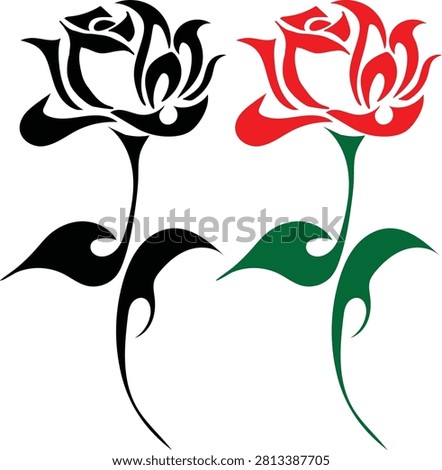 Abstract Tribal Rose Tattoo Design Vector Set.