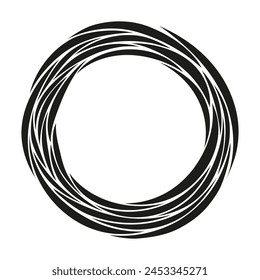 Abstract tribal round symbol. Circle made of stripes. Swirl, twirl design element. Vector color icon. Minimalistic graphic print. Vector black and white illustration.
