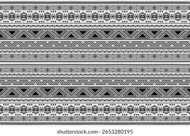 Abstract tribal seamless black pattern on white background. Aztec tribal pattern, traditional grunge geometric ethnic pattern. Design for fabric, art, wallpaper, textile, wrapping. Vector Illustration