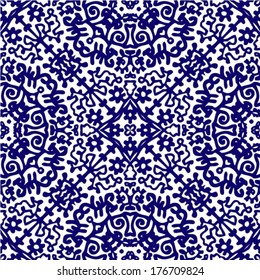 Abstract tribal seamless floral pattern, illustration in cut out style, decorative background, vector