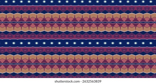 Abstract Tribal Seamless Pattern in Bold Violet and Navy