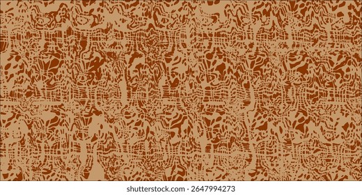Abstract tribal seamless pattern with distorted lines and organic shapes in earthy brown tones, ideal for fabric, wallpaper, 