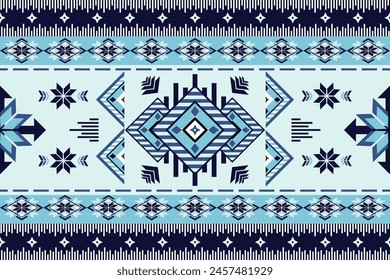 Abstract Tribal striped seamless pattern, Aztec geometric Ethnic, traditional american, navajo, boho for textile design, making of clothes, accessories, decorative paper, wrapping on blue background