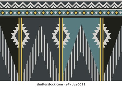 abstract tribal stripes with Aztec geometric and ethnic designs on black green tone