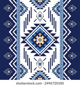 abstract tribal stripes with Aztec geometric and ethnic patterns, incorporating traditional American and Navajo motifs on on navy blue background