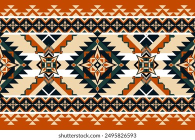 Las rayas tribales Abstractas forman un patrón sin fisuras con diseños geométricos y étnicos aztecas. Infundido con motivos tradicionales estadounidenses y navajos en un estilo boho, es perfecto para el diseño textil, la ropa