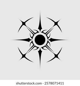 Abstract tribal sun symbol with sharp edges. Perfect for tattoo designs, mystical logos, spiritual art, geometric patterns, and gothic aesthetics