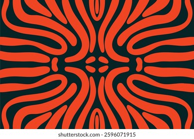 Abstract Tribal Symmetric Seamless Pattern in Orioles Orange and Dark Green – Bold Wavy Optical Illusion Design for Textile, Wallpaper, Packaging, and Modern Digital Art Background
